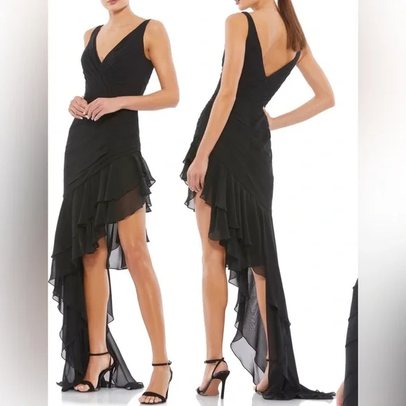 Mac Duggal black Ruffle Asymmetric Sheath Dress